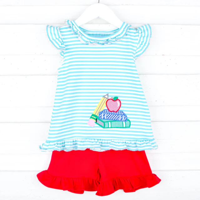 Baby Girls Back To School Books Tunic Ruffle Shorts Sets