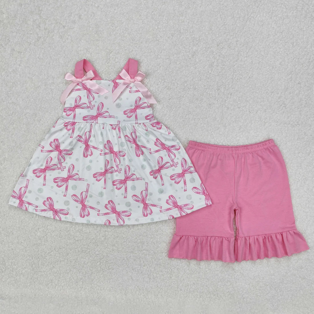 10.3 RTS Sibling Baby Girls Straps Floral Tunic Ruffle Shorts Summer Clothes Sets