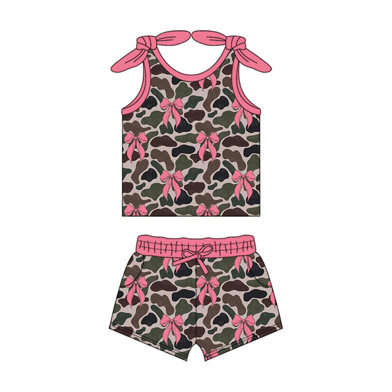Baby Girls Camo Pink Bows Top Shorts Clothes Sets