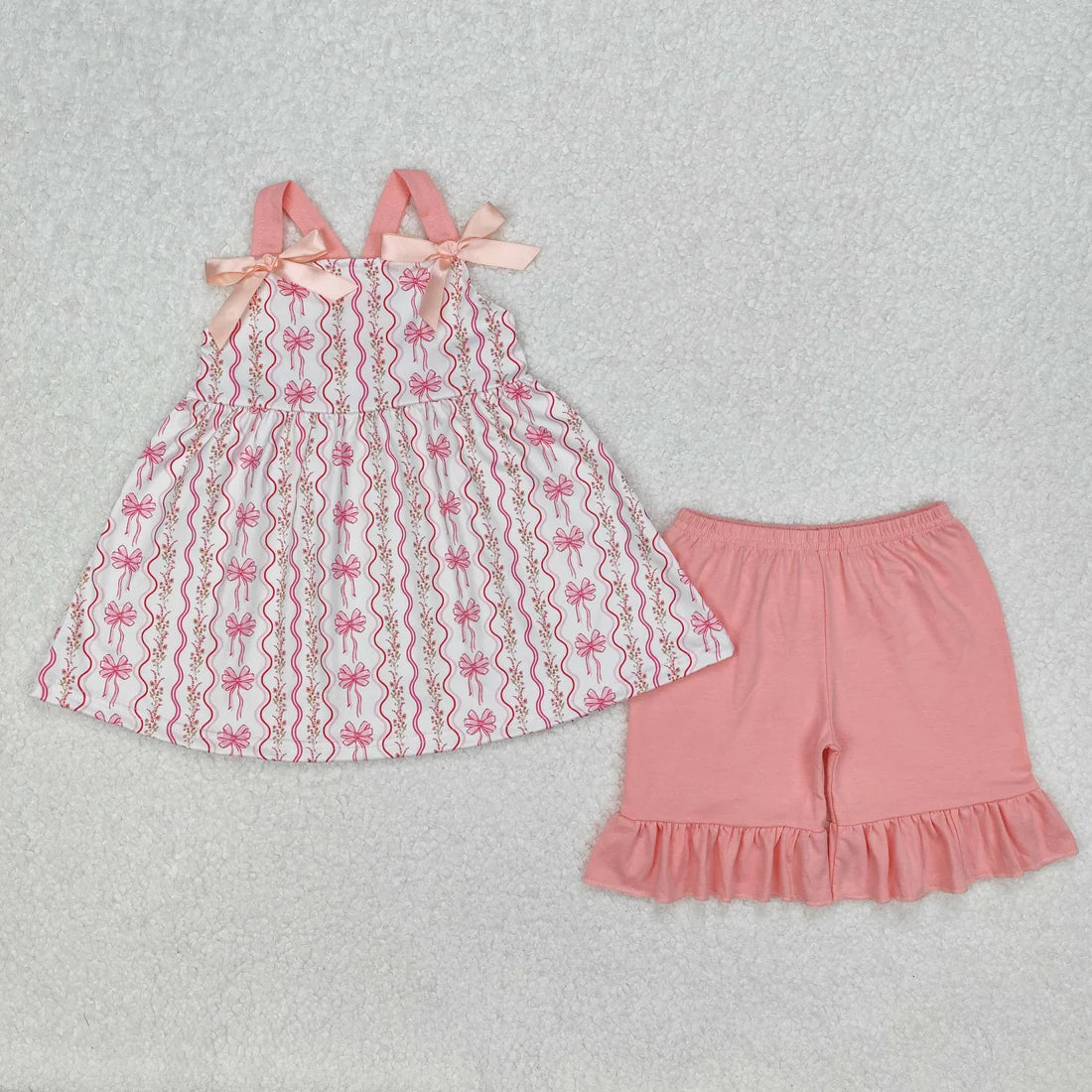 10.1 RTS Sibling Baby Girls Strap Flowers Tunic Ruffle Shorts Clothes Sets