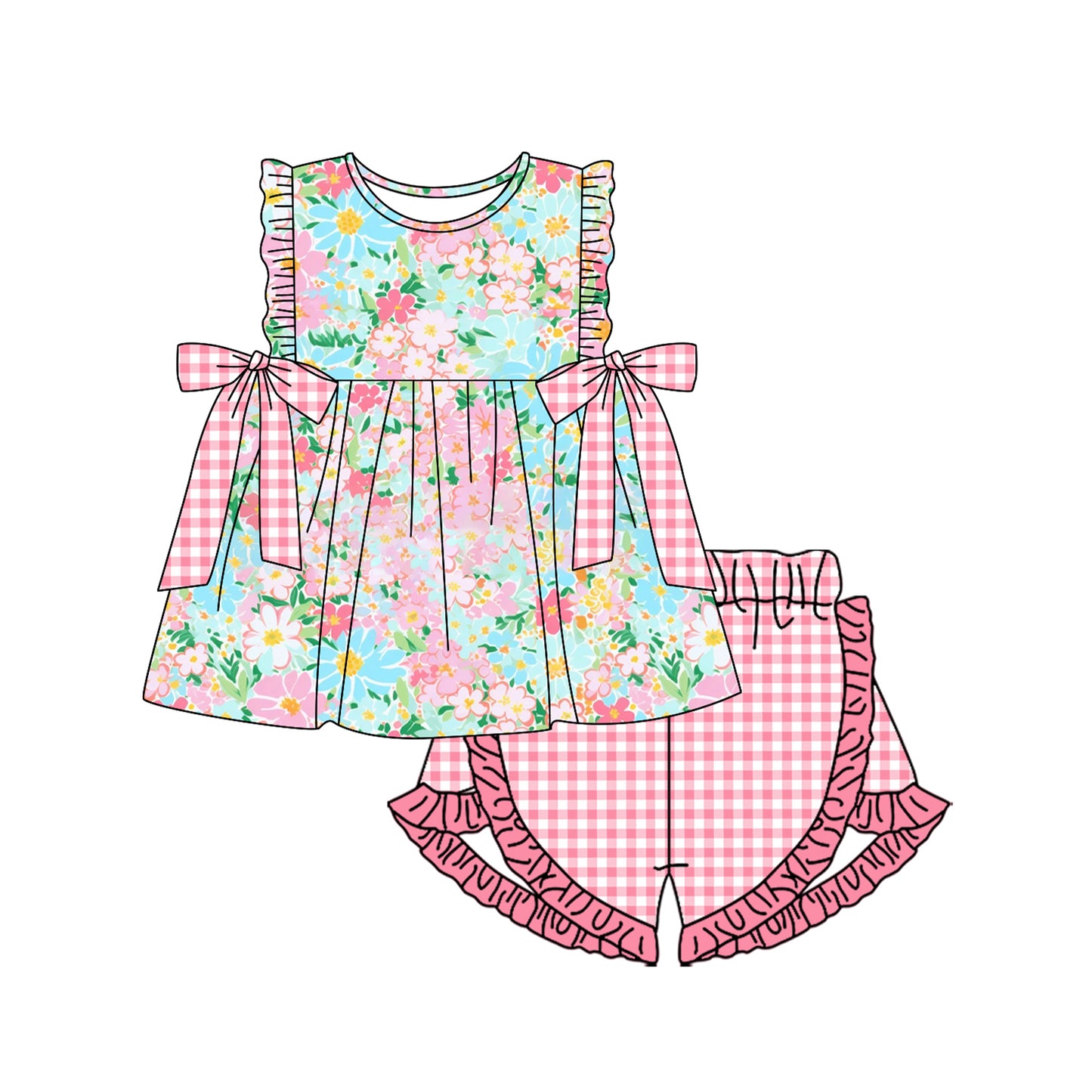 Baby girl clothes floral sleeveless shorts set