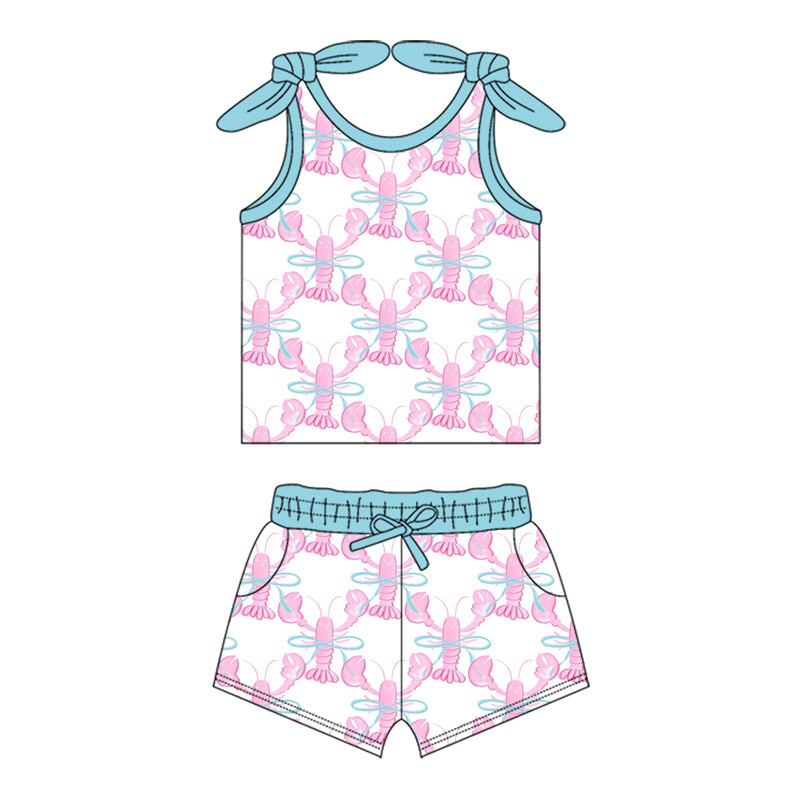 Sleeveless pink crawfish bow kids girls athletic dresses