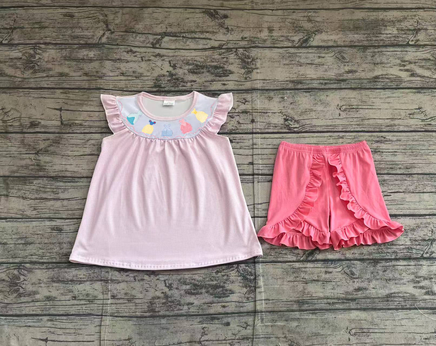 GSSO2125Girls Light Blue Bow Tunic Ruffle Shorts Set - Cute And Fashionable Clothing Outfit for Young Ladies