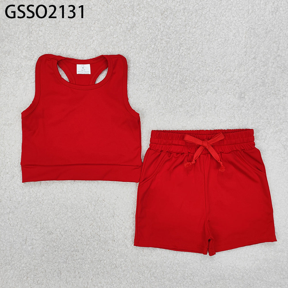 GSSO2131New Rts No Moq 8-9 Days By Air Arrived it Sleeveless red top pockets shorts girls active wear clothes
