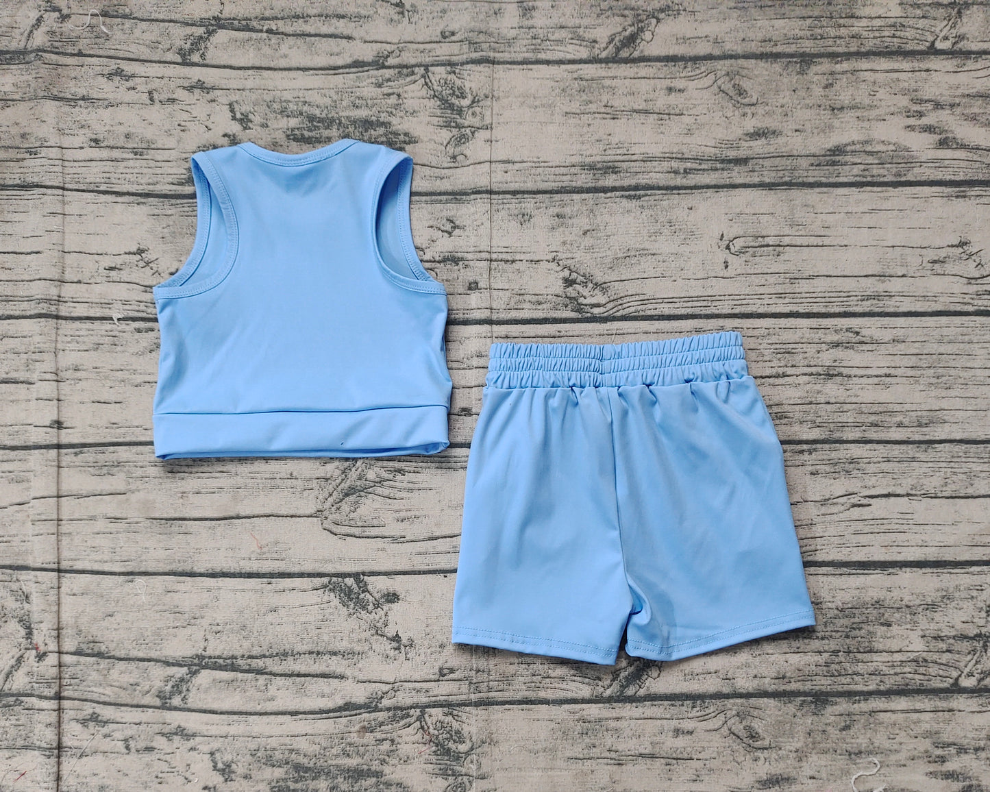 GSSO2132Girls Active Wear Light Blue Sleeveless Top with Pockets And Shorts Set - Comfortable Sportswear for Kids