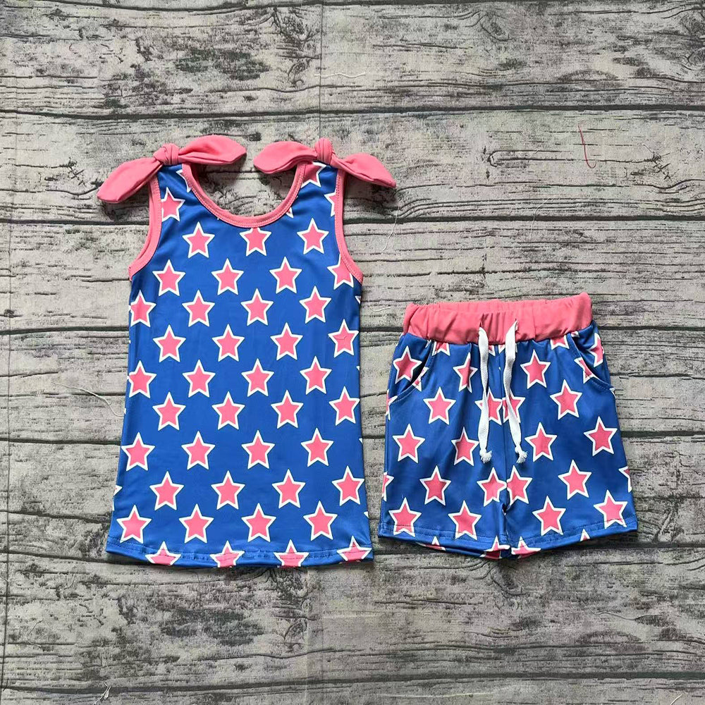 GSSO2151Adorable Sleeveless Stars-Themed Top and Shorts Set for Girls and Kids