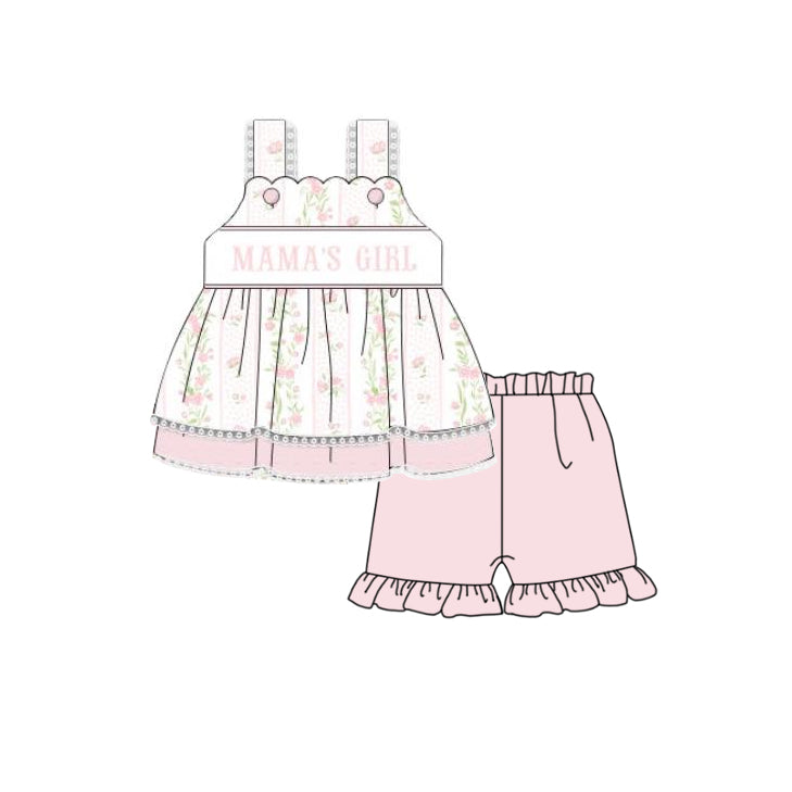 GSSO2153Floral Tunic Shorts Kids Outfits Straps Mama's Girl Children's Clothing Set Girls' Summer Fashion Ensemble