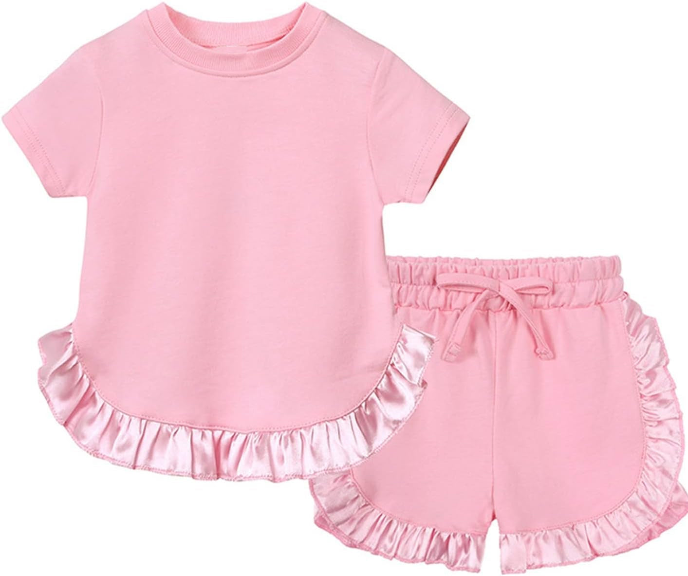 Kids Girls Summer Clothes Set Short Sleeves Ruffle Cute Fashionable Outfit for Little Girls