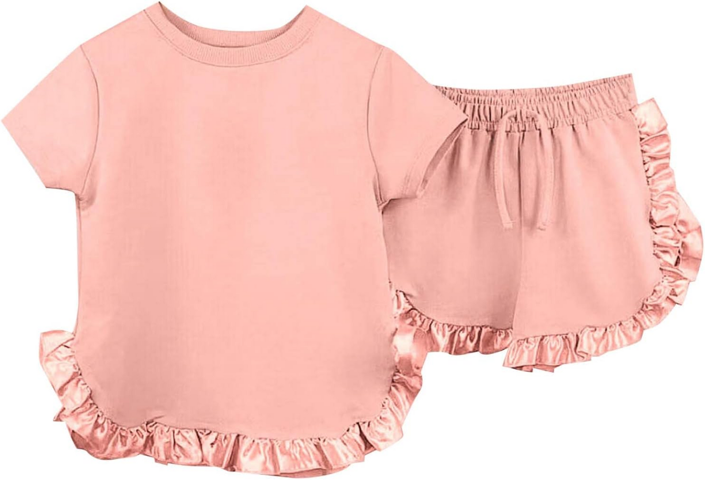Kids Girls Summer Clothes Set Short Sleeves Ruffle Cute Fashionable Outfit for Little Girls