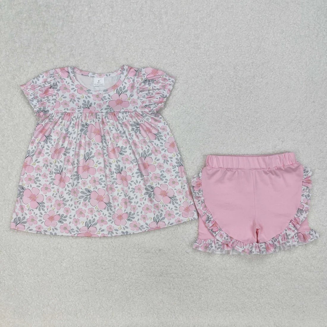 10.4 RTS Sibling Baby Girls Spring Green Pink Flowers Rompers Clothes Suits