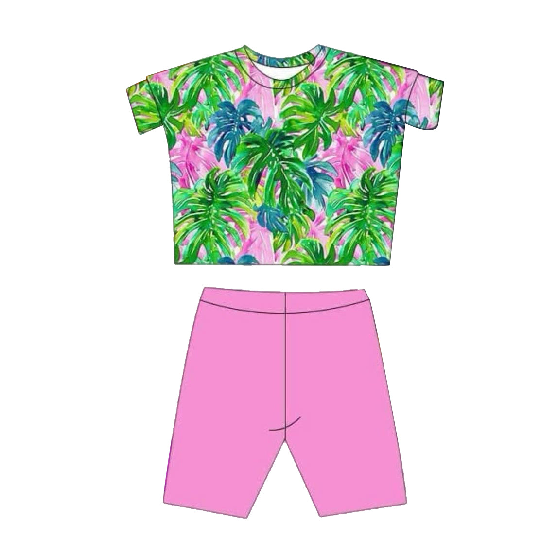 Kids Girls Pink Short Sleeve Top with Pink Shorts Summer Outfit Set Casual Comfortable Clothing for Little Ones