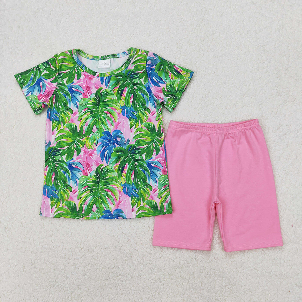 GSSO2211 New Rts No Moq 8-9 Days By Air Arrived it Short sleeves top pink shorts kids girls summer outfits