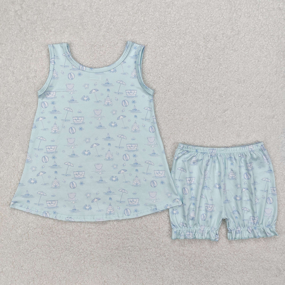 GSSO2224 New Rts No Moq 8-9 Days By Air Arrived it Sleeveless light blue crab castle beach ball girls clothes