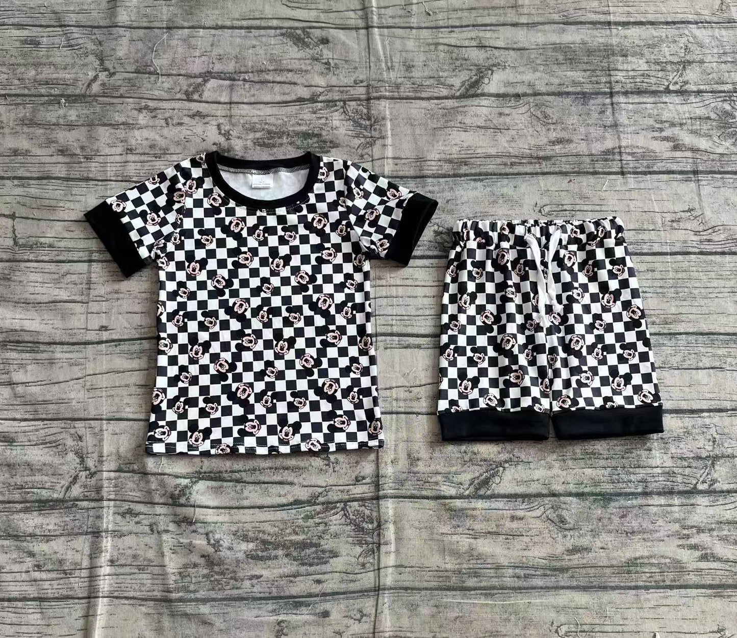 5.15 GSSO2233 Sample 10days Arrived RTS Short sleeves black plaid mouse top shorts baby kids clothing