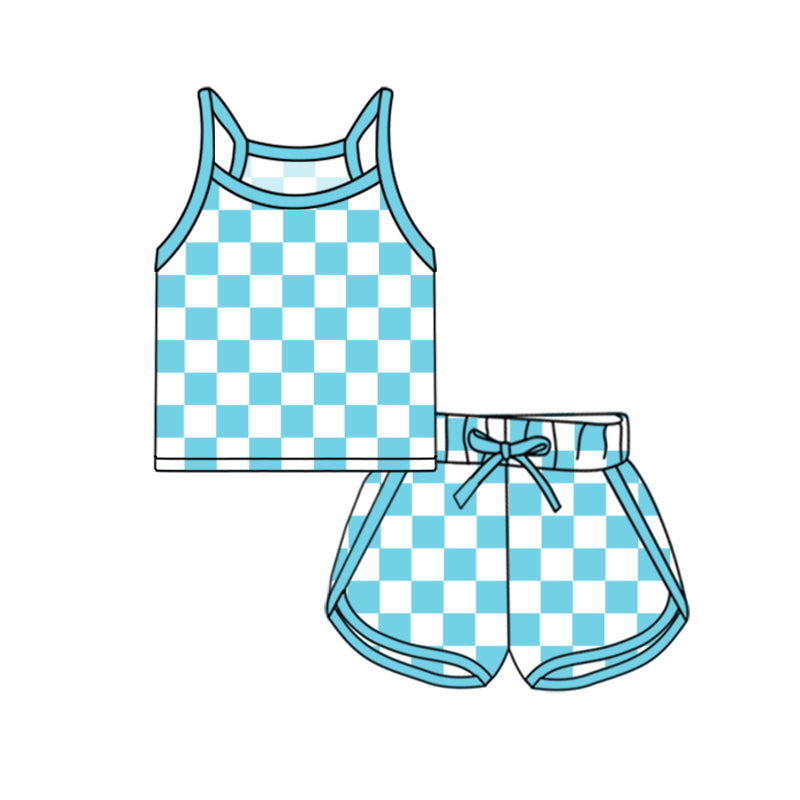 Kids Girls Plaid Top And Straps Black Plaid Shorts Outfit Set - Fashionable Clothing for Children