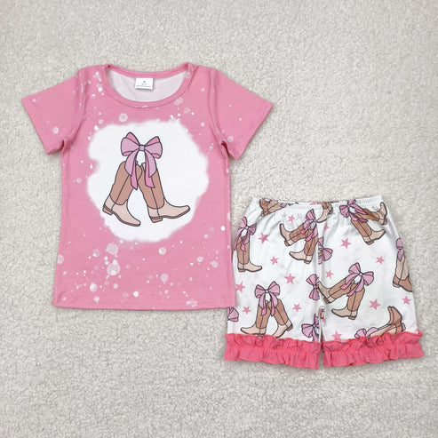 10.15 RTS Sibling Baby Girls Short Sleeve Flowers Boot Tops Biking Ruffle Shorts Clothes Sets