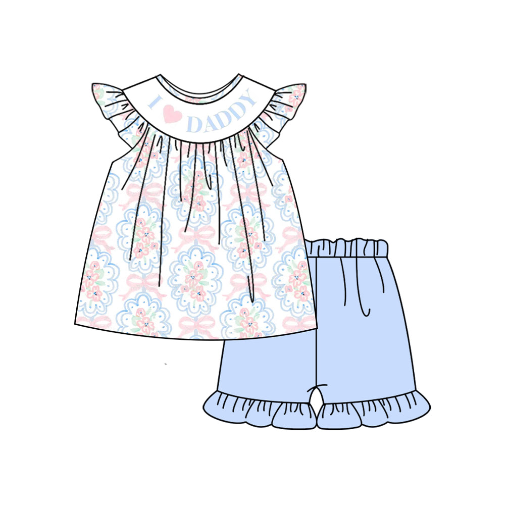 Girls Floral Bow Tunic Ruffle Shorts Set Cute I Love Daddy Clothing for Little Girls