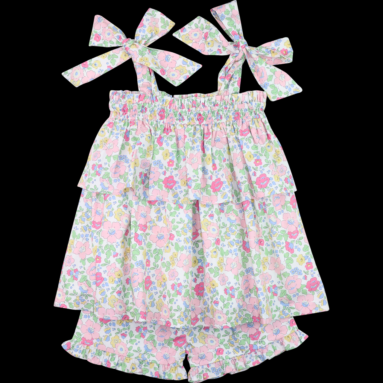 4.23 GSSO2470 Pre order Floral straps ruffle tunic shorts kids girls clothes