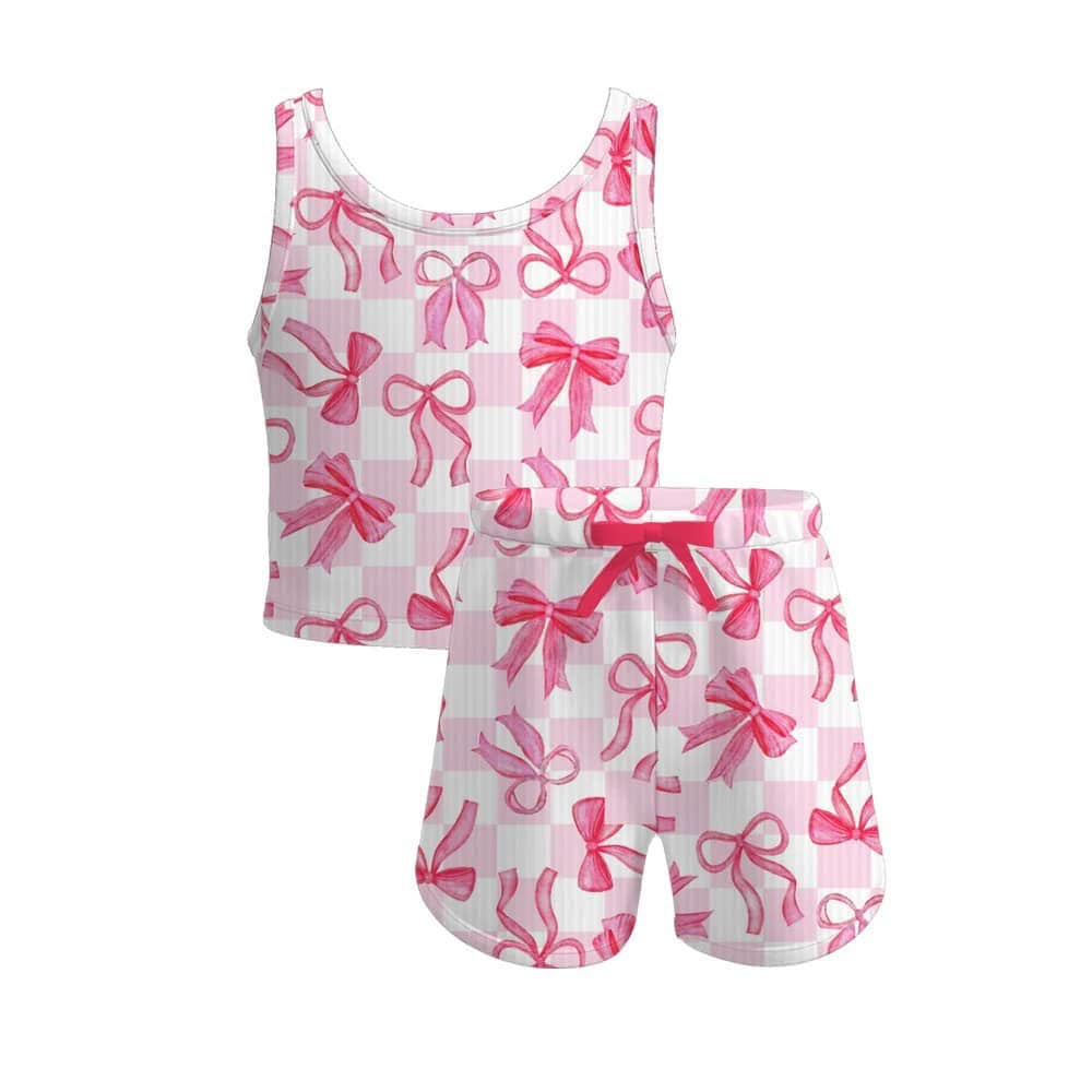 5.20 GSSO2480 Pre order Sleeveless pink bow plaid kids girls summer clothes