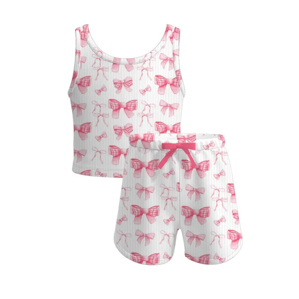 5.20 GSSO2481 Pre order Sleeveless white pink bow kids girls summer clothes