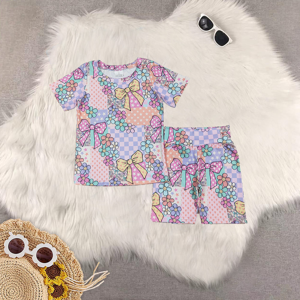 RTS Sibling Baby Girls Short sleeves stars bow floral top shorts girls clothing