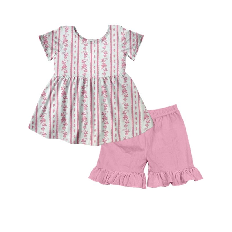6.11 GSSO2530 Pre order Baby Girls Summer Outfits baby girls clothes floral short sleeveshorts set