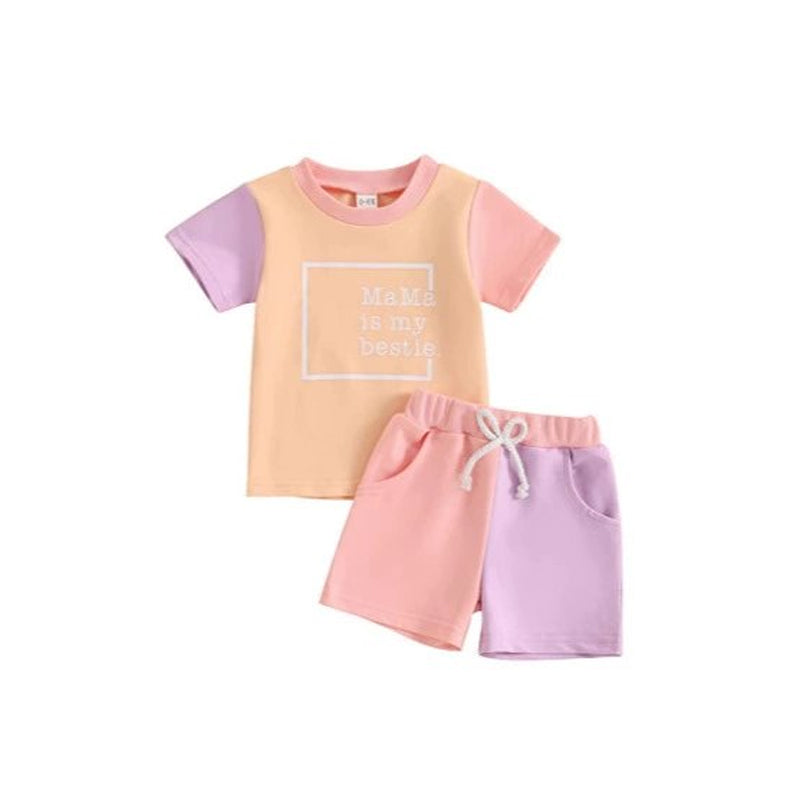 8.26 Pre order Baby Girls Pink Lavender Mama Is My Bestie Top Pocket Short Set