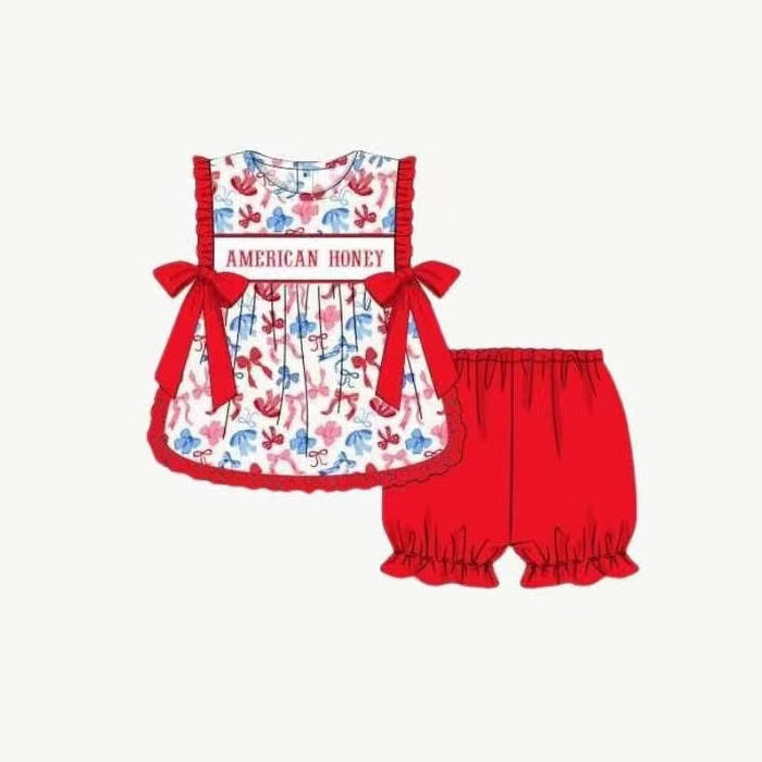 8.26 Pre order Baby Boys Baby Girls American Honey Red Blue Butterfly Dress Ruffle Short July 4th Outfit