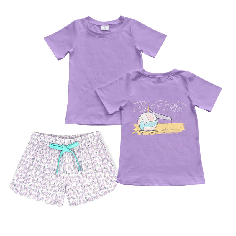6.26 GSSO2541 Pre order Baby Girls Summer Outfits baby girls clothes purple short sleeve shorts set