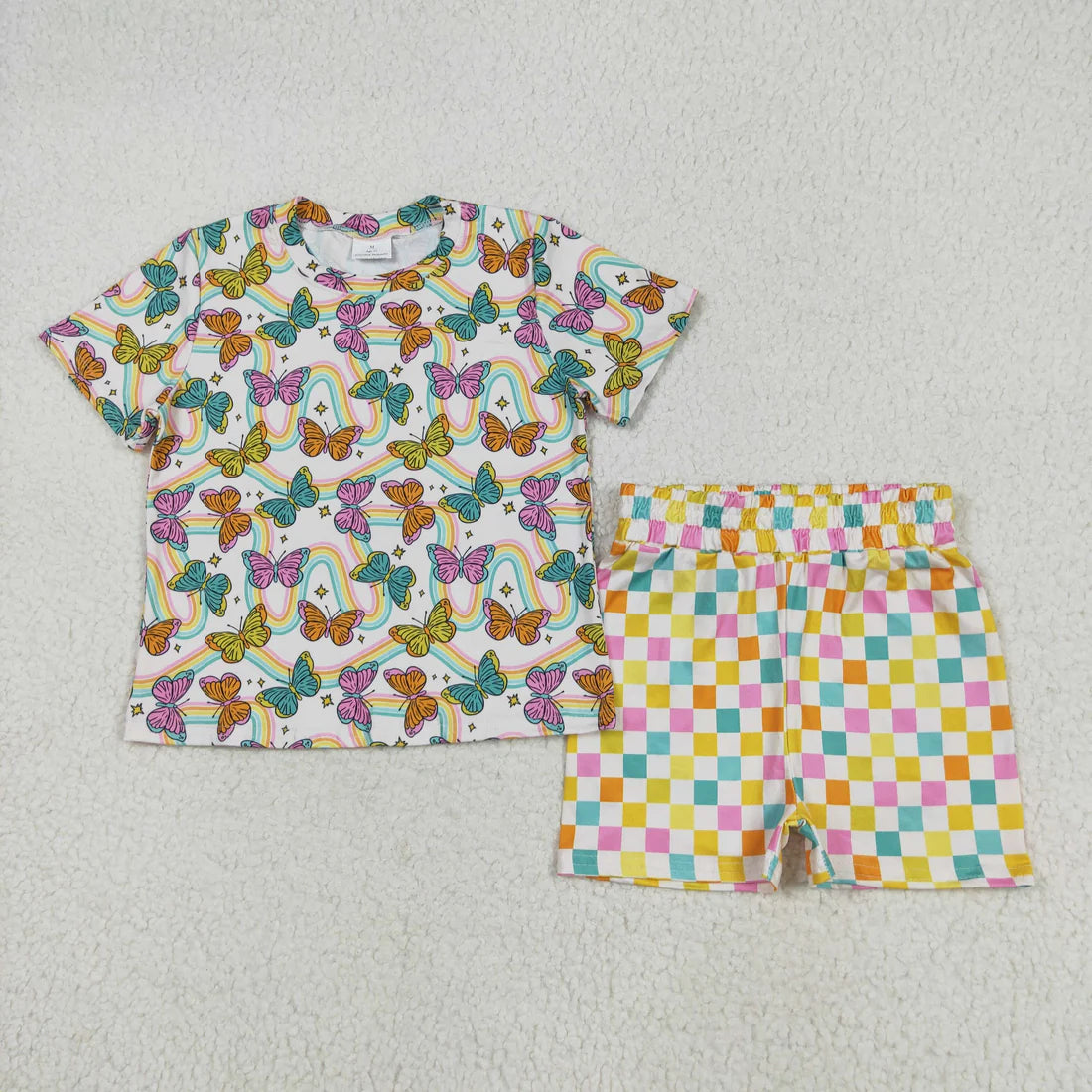 10.4 RTS Sibling Baby Girls Short Sleeves Daisy Flowers Butterfly Top Short Pajamas Sets