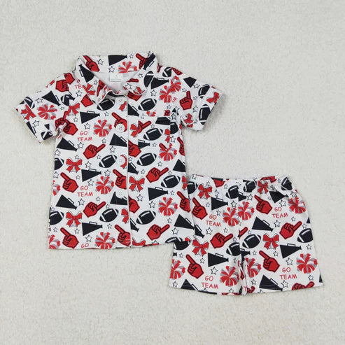 9.26 RTS Sibling Baby Girls Footballs Go Team Button Top Shorts Pajamas Sets