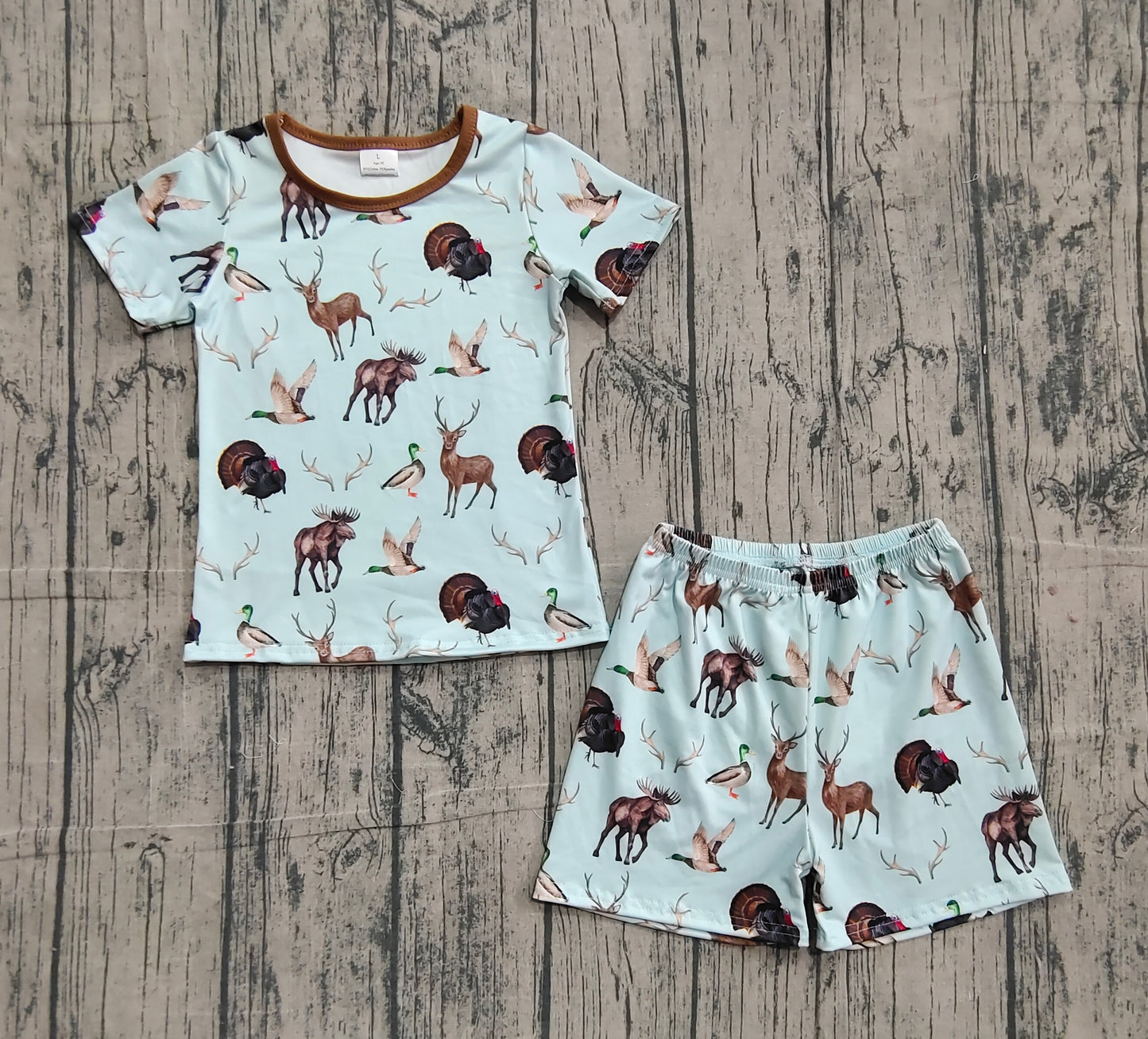 11.11 GSSO2709 Sample No Moq Baby Girls Turkey Deer Ducks Top Shorts Hunting Pajamas Sets