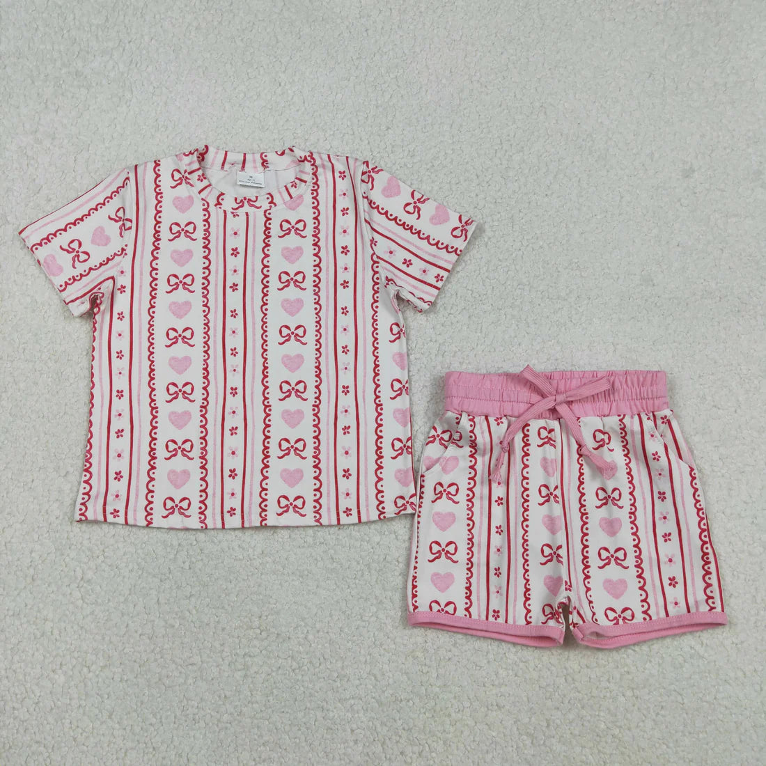 1.5 RTS Sibling Baby Girls Hearts Bows Top Pockets Shorts Valentines Clothes Sets