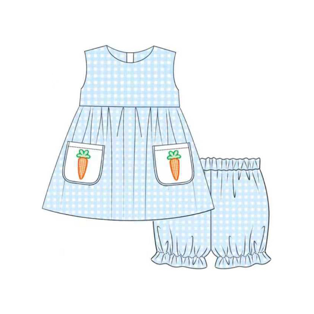 10.23 (Pre Order) No moq GSSO2773 PRE-ORDER Baby Girls Checked Carrots Pockets Tunic Ruffle Shorts Easter Clothes Sets