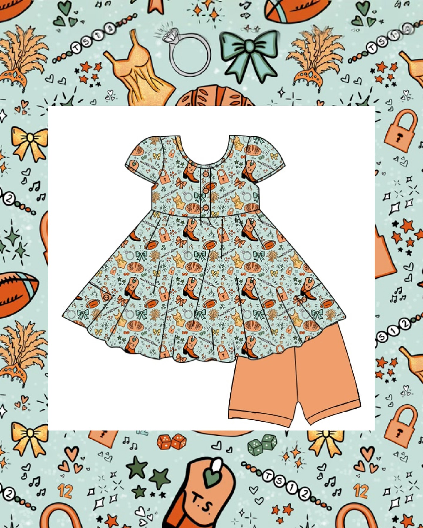 10.28 GSSO2798 Pre order No Moq Baby Girls Boots Footballs Short Sleeve Button Tunic Shorts Team Clothes Sets