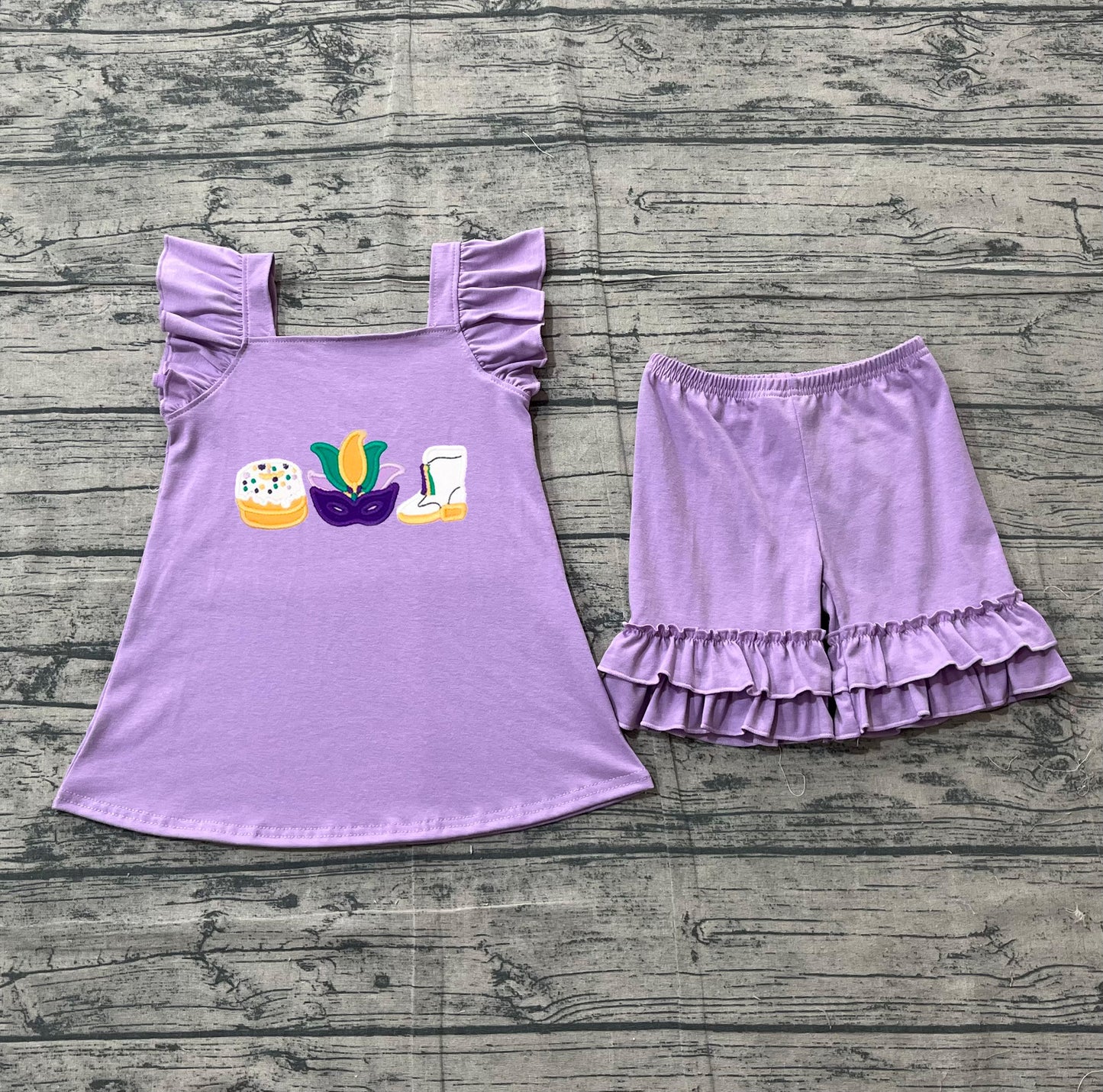 1.5 GSSO2828 Sample No Moq Baby Girls Anchor Masks Donuts Tunic Ruffle Shorts Mardigras Clothes Sets