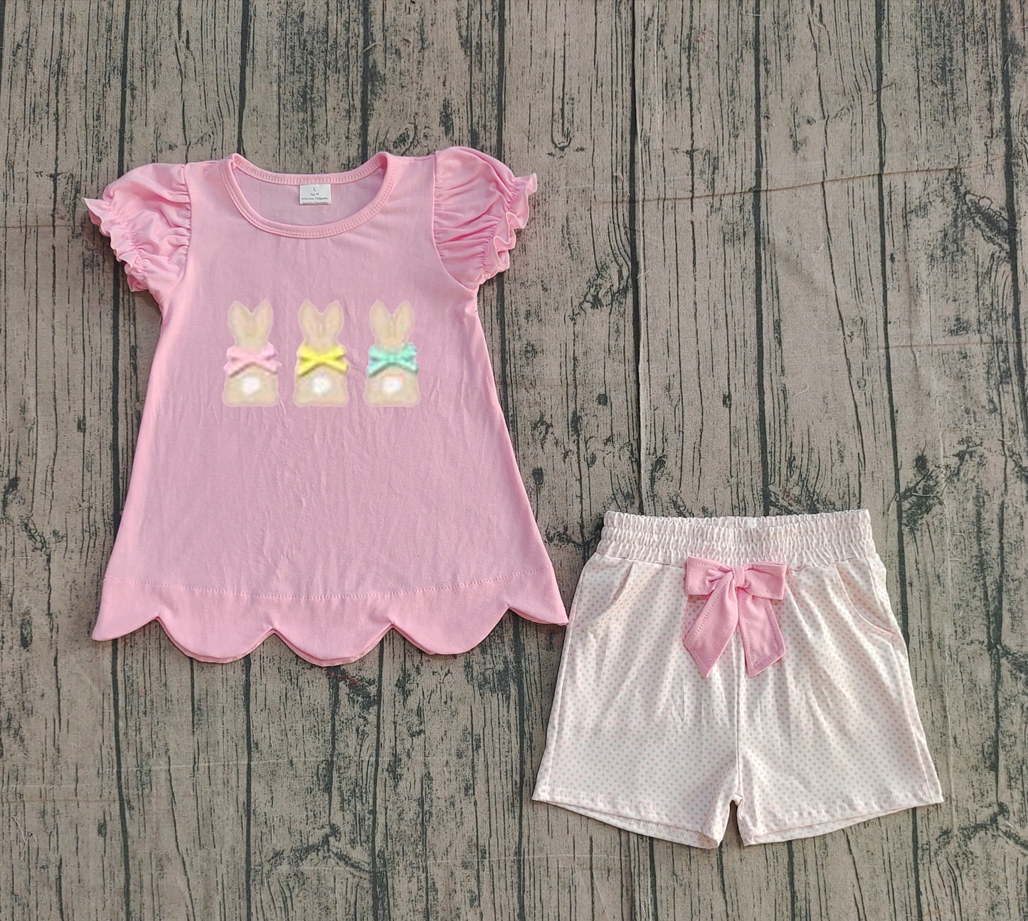 12.1 GSSO2829 Sample No Moq Embroidery Rabbits Baby Girls Tunic Pockets Shorts Easter Clothes Sets