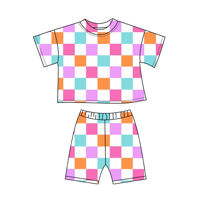11.13 GSSO2862 Pre order No Moq Baby Girls Colorful Checked Pockets Shorts Clothes Sets