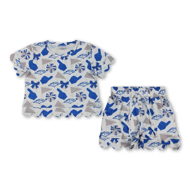 RTS Sibling Baby Girls Bows Team Top Pockets Short Scallop Clothes Sets