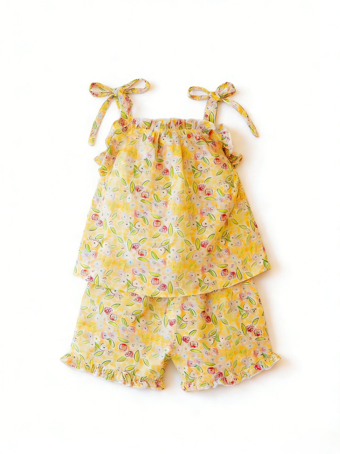 2.12 GSSO3414 Pre order No Moq Baby Girls Strap Colorful Flowers Tunic Ruffle Short Clothes Sets