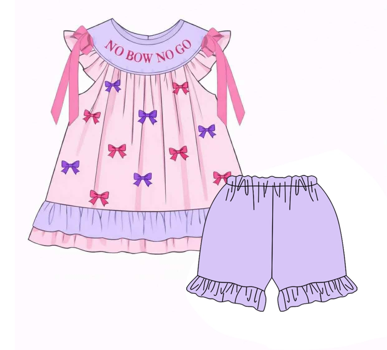 3.4 GSSO3460 Pre order No Moq Cute Fashion Clothing Baby Girls Flutter Sleeve Pink No Bows No Go Tunic Ruffle Shorts Clothes Sets