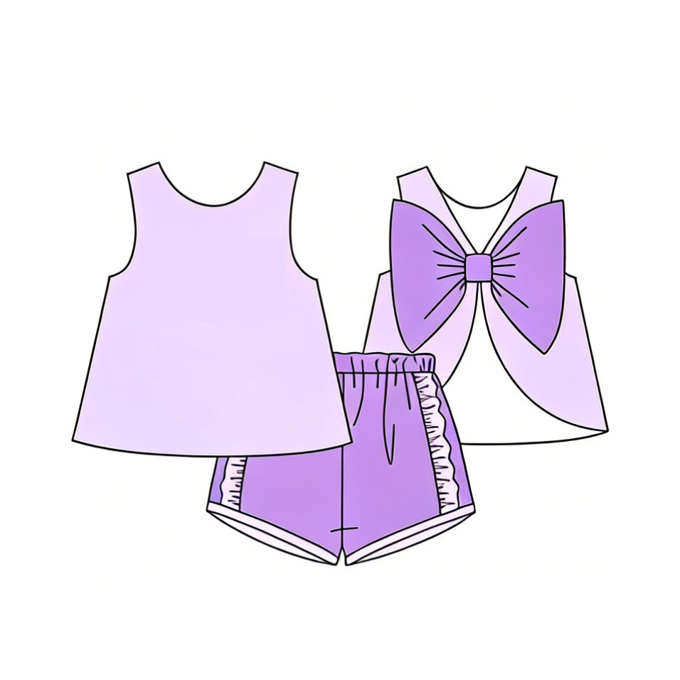 3.4 GSSO3461 Pre order No Moq Cute Fashion Clothing Baby Girls Lavender Sleeveless Back Bows Tunic Ruffle Shorts Clothes Sets