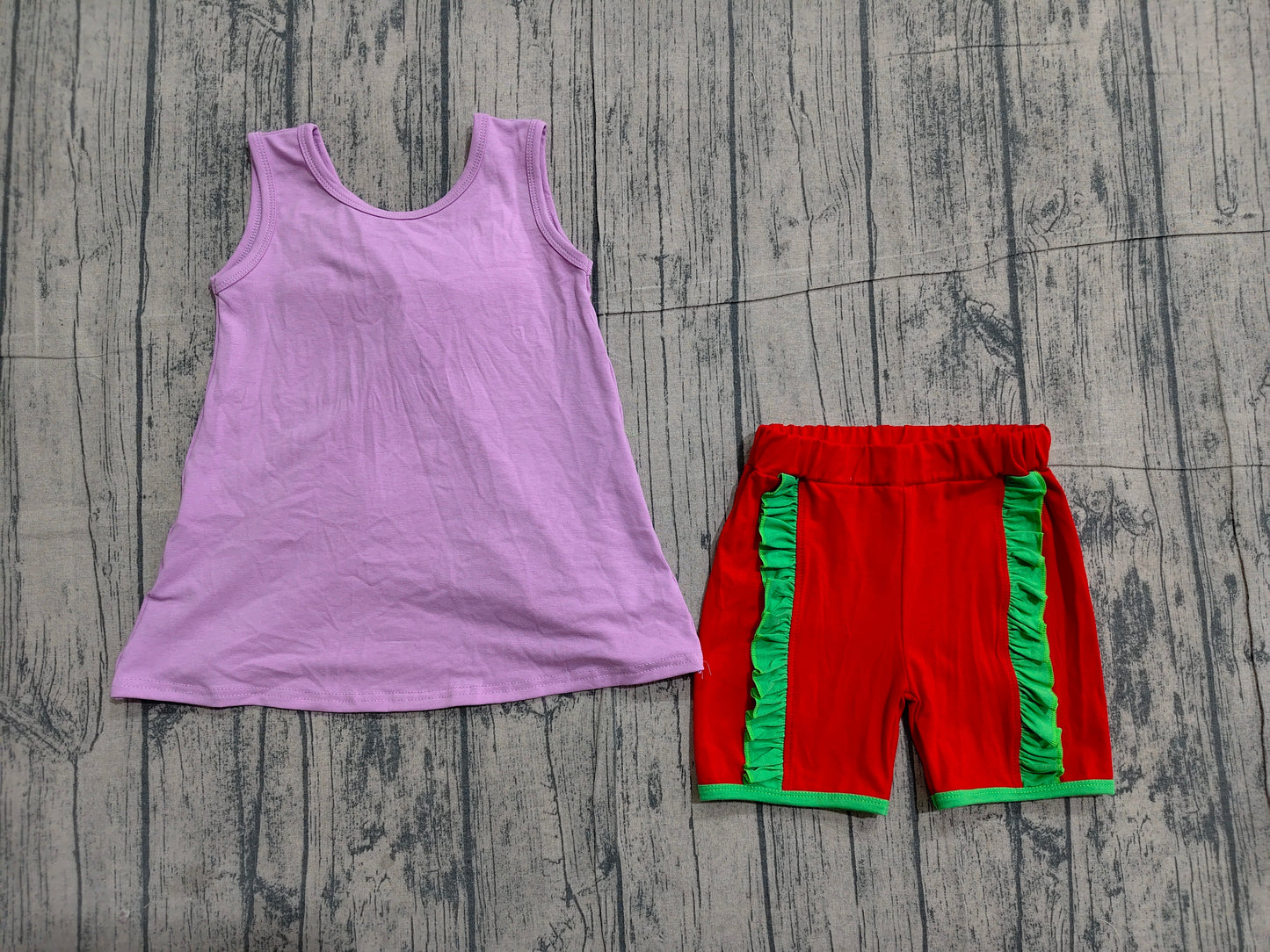 3.23 GSSO3465 Sample No Moq Baby Girls Summer Fashion Sleeveless Purple Back Bows Tunic Red Shorts Clothes Sets