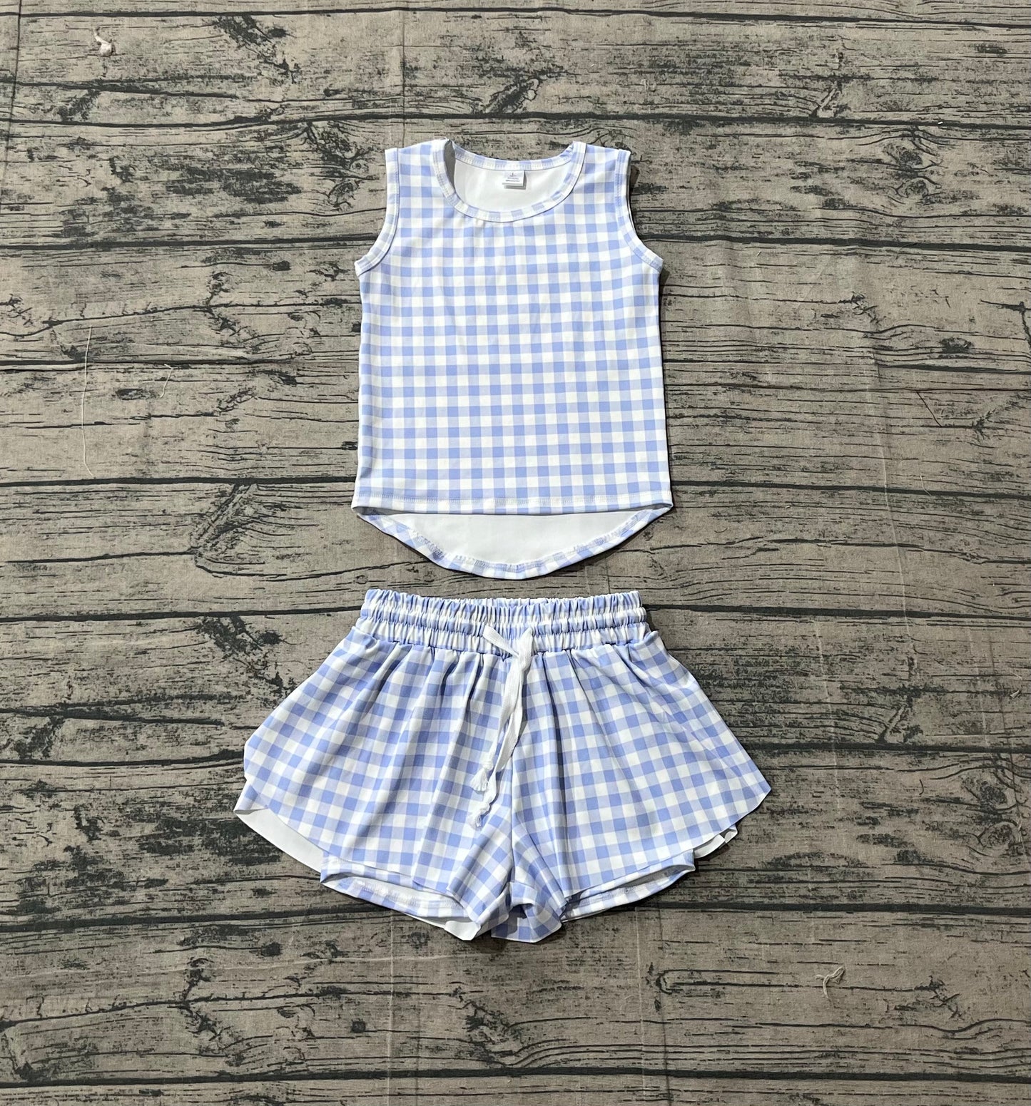 3.14 GSSO3479 Sample No Moq Yoga fabric Baby Girls Summer Purple Checked Vests Top Short Yoga Active Clothes Set