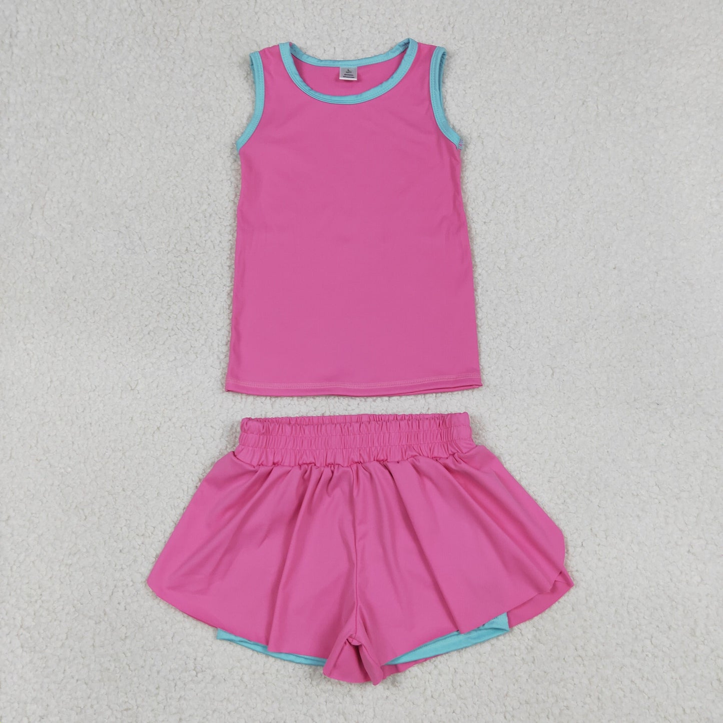 RTS Sibling Sleeveless hot pink top shorts girls active wear set
