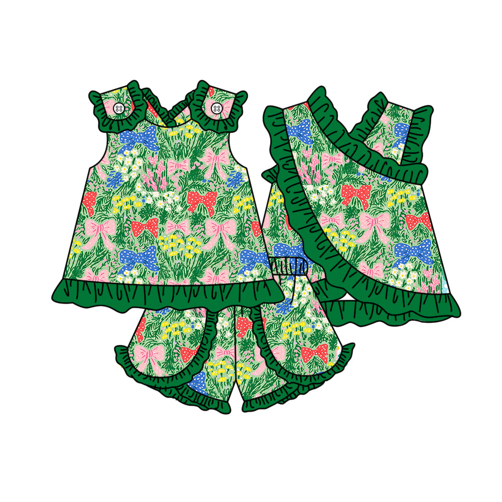 3.30 GSSO3675 Baby Girls Sleeveless Colorful Flowers Tunic Ruffle Short Clothes Set