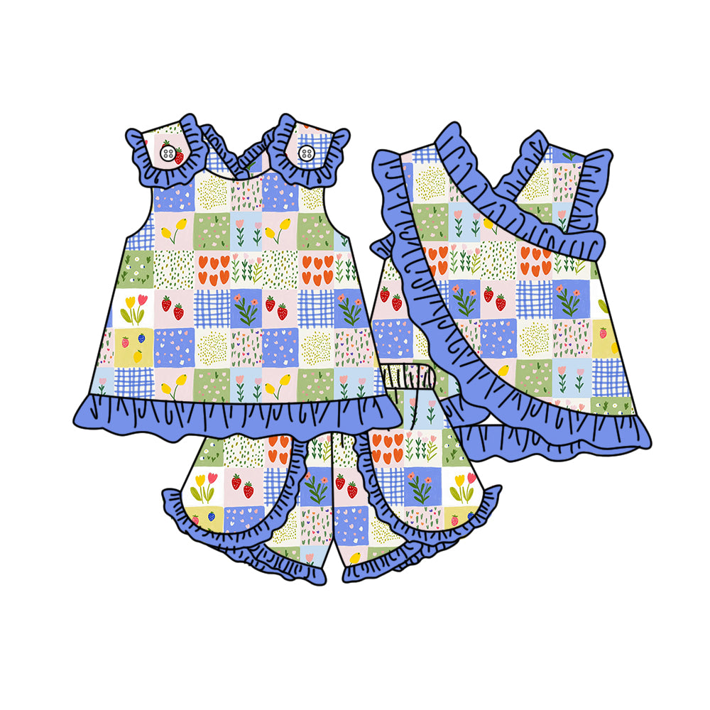 3.30 GSSO3678 Baby Girls Sleeveless Colorful Flowers Tunic Ruffle Short Clothes Set