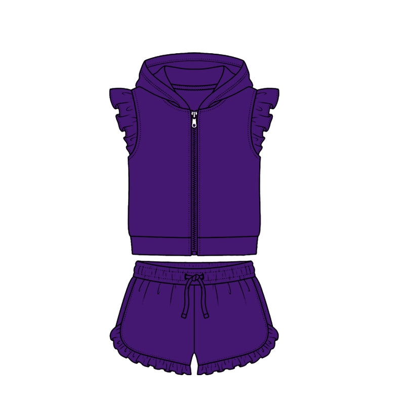 4.7 Pre order No Moq Baby Girls Zipper Hoodie Jacket Ruffle Shorts Clothes Set