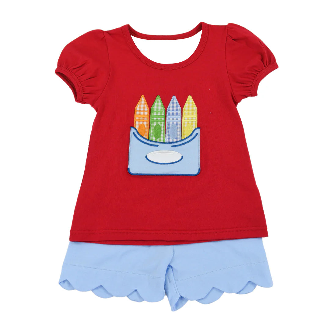 4.7 Pre order No Moq Baby Girls boys Pencils Tunic Scallop Short Back to School Clothes Set