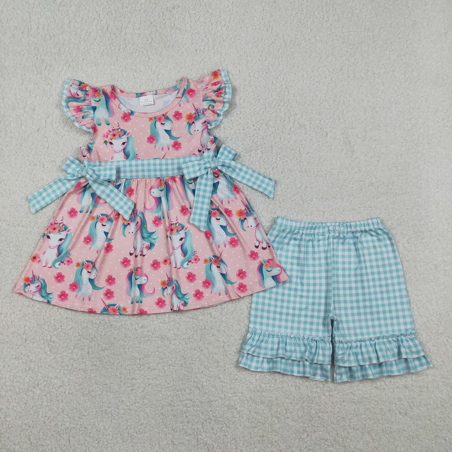 4.10 RTS Sibling Baby Girls Flutter Sleeve Flowers Tunic Ruffle Shorts Clothes Sets